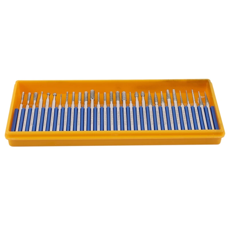 30 Pcs Bur Diamond Grinding Head Set Coated Carving Burrs Rotary Tool Bit Grit 120 Shank 3Mm 1/8 Inch For Dremel Tools Accessori