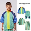 INS 2025 Spring/Summer Children's Set Color Blocked Sports Set Boys' Jacket Pants Fashion Green Striped Shirt Baby Girls Clothes 1