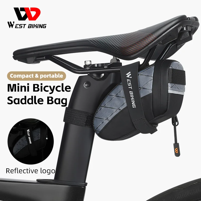 WEST BIKING Bicycle Saddle Bag Mini Portable PU Tool Storage Bag Reflective Rear Seat Bag Splash Waterproof 3D Saddle Riding Bag