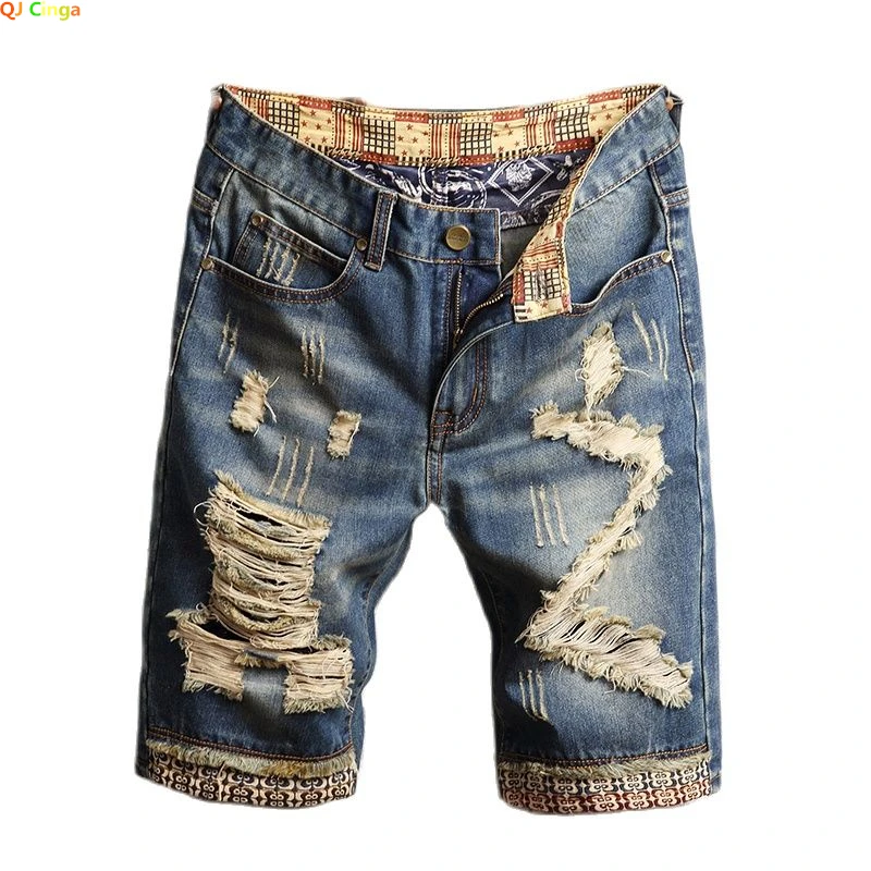 Men Vintage Ripped Jeans Short Streetwear Hole Slim Denim Shorts Size 28-30 31 32 33 34 36 38 men jeans ripped jeans