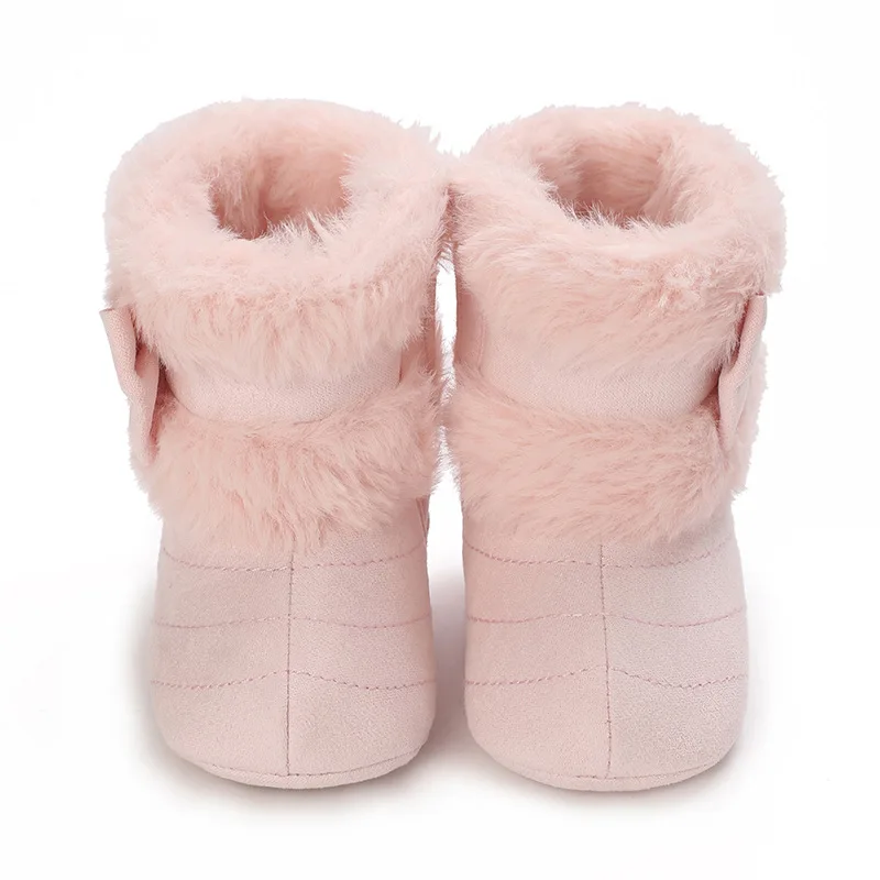Baby Girl Boots Cute Bowknot Crib Shoes Winter Warm Infant First Walker Shoes with Non-Skid Soles 0-18M