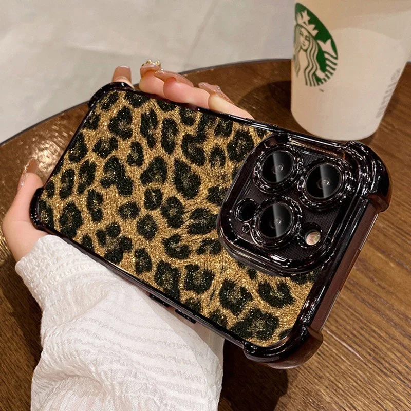 Luxury Grey White Leopard Print Soft Plating Case