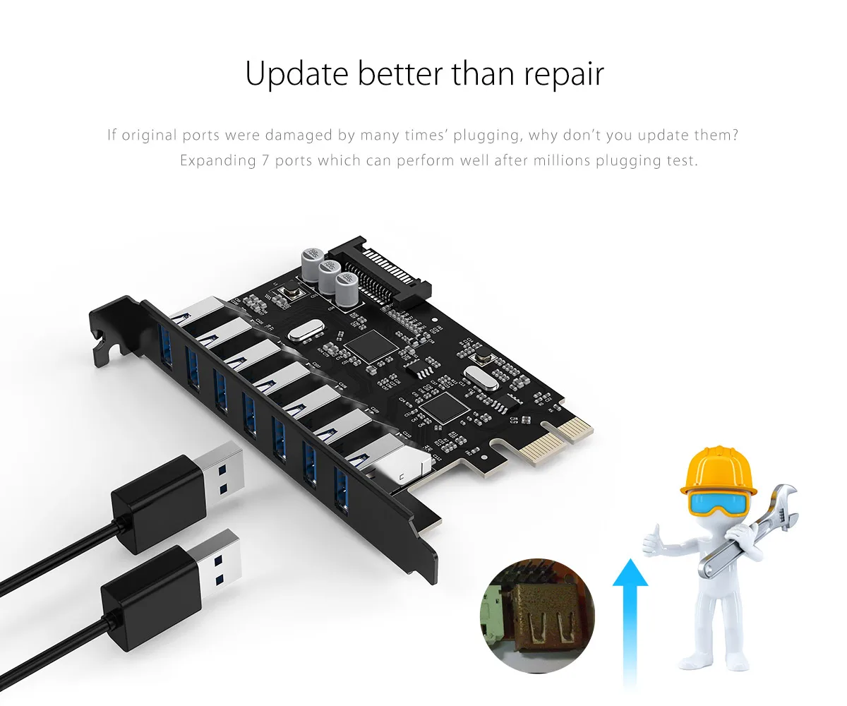 ORICO SuperSpeed 7 Port USB 3.0 PCI-E Express Card with a 15pin SATA Power Connector PCIE Adapt — view 4