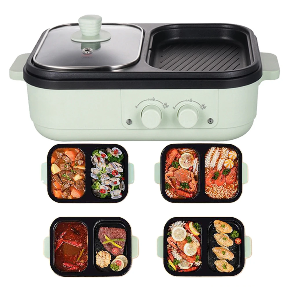 2 in 1 Shabu Pot and Griddle Multifunctional Electric Hot Pot Dual Temperature Control Multi Cooker for Frying Baking Barbecuing 3