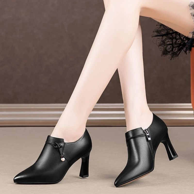 British Style Small Leather Shoes 2024 New Pointed High Heels Women's Spring and Autumn Design Retro Deep Mouth Women's Shoes 4