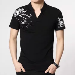 T-shirt Men's summer men's Short Sleeve T-shirt V-neck Tops Stand Collar Polo Shirt