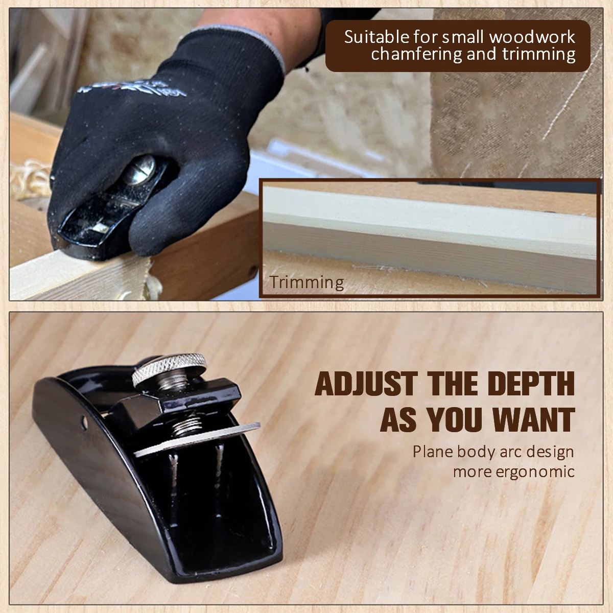 Woodworking Hand Tools Mini Hand Planer Adjustable Precise Manual Smoothing Wood Planes Trimming Tool for Wood Craft Processing Carving