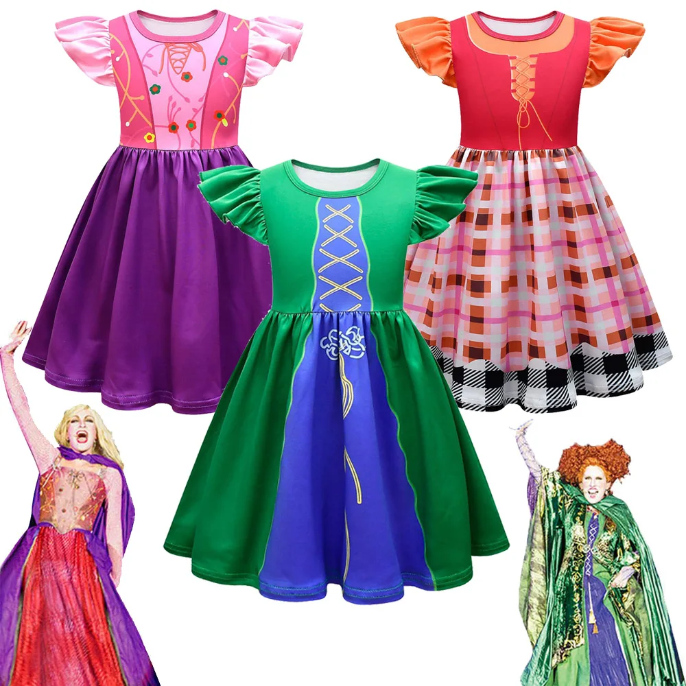 Festa Festiva Divertente Hocus Pocus 2 Costume Sarah Sanderson Sisters Cosplay Costume Dress Outfit Kids Girls Halloween Carnival