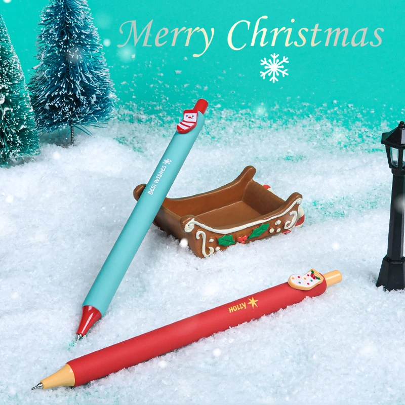 4 Pcs/Set Merry Chrismas Gel Pen Cute Cartoon Best Wishes Christmas Gifts 0.5mm Black Ink Pens School Office Stationary