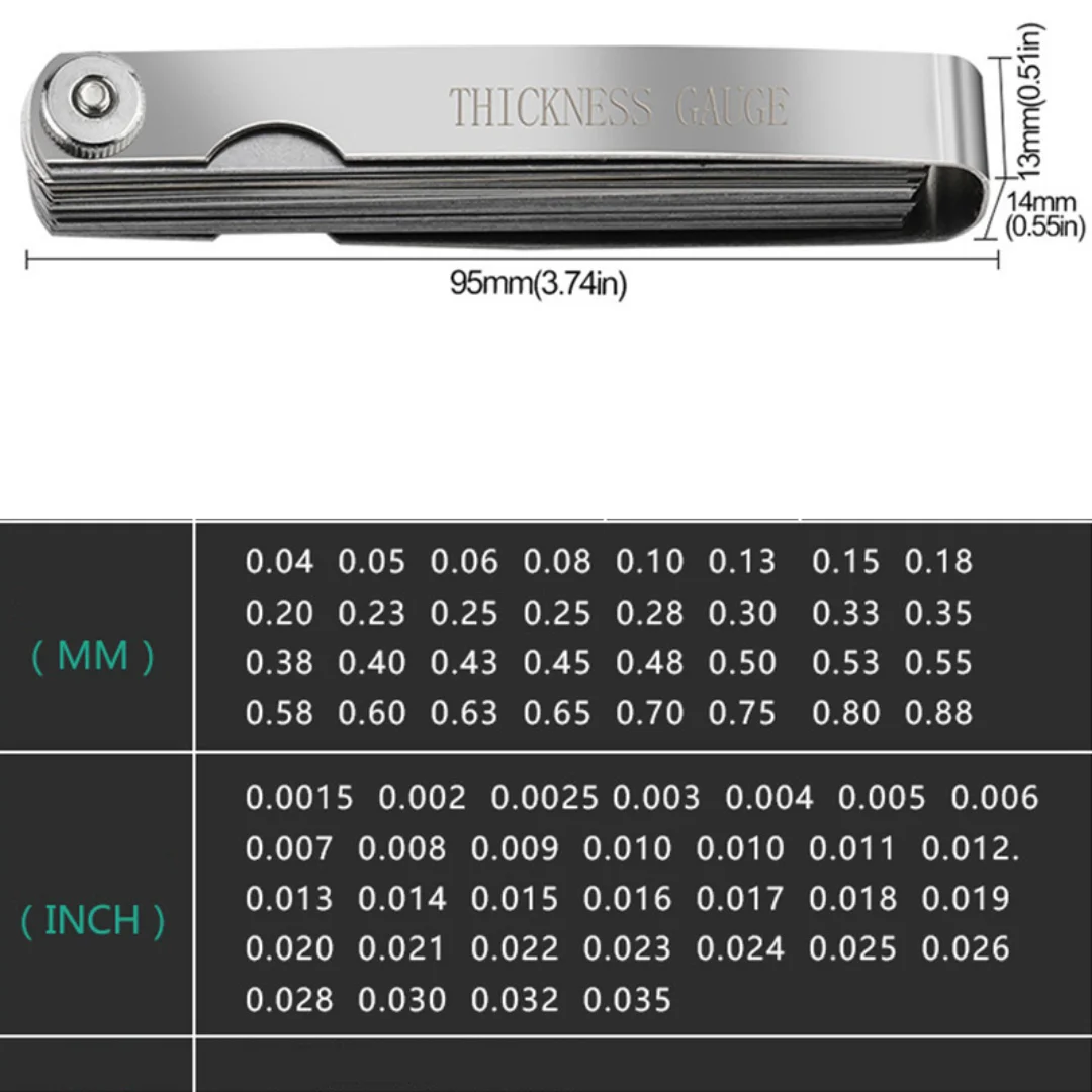 Description Picture 3 of item32 Blades Universal Metric and Imperial Thickness Gage Set Tappet Valve Stainless Steel Feeler Gauges Gap Measuring Tool