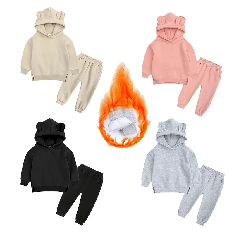 Kids Clothing Set 2-12 Years Old Winter Rabbit Kids Boys Girls Sets Fleece Children Warm Tracksuit Clothing Toddler Hooded Sportsuit Solid Outfits