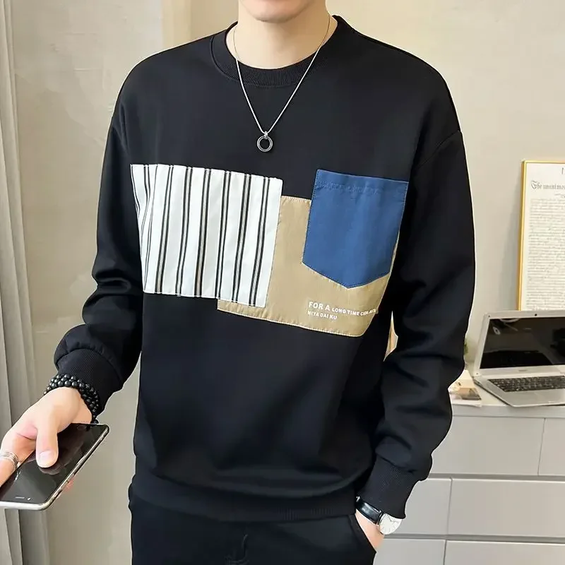 thumbnail image 1 of Camisetas estampadas para hombre, ropa para hombre, camisetas holgadas, sudaderas con empalmes, venta al por mayor, tallas grandes, manga larga, estilo coreano, informal, para otoño, 1 of 4