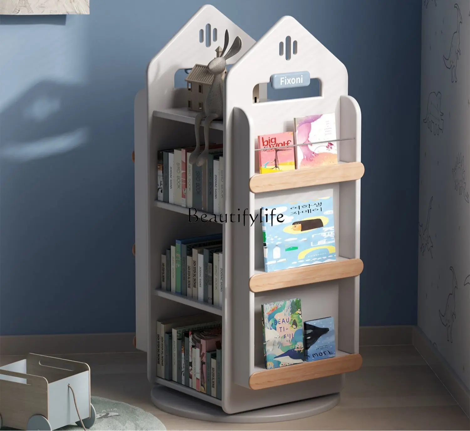 

Rotating Bookshelf 360 Degrees Bookcase All Solid Wood Storage Picture Book Reading Rack
