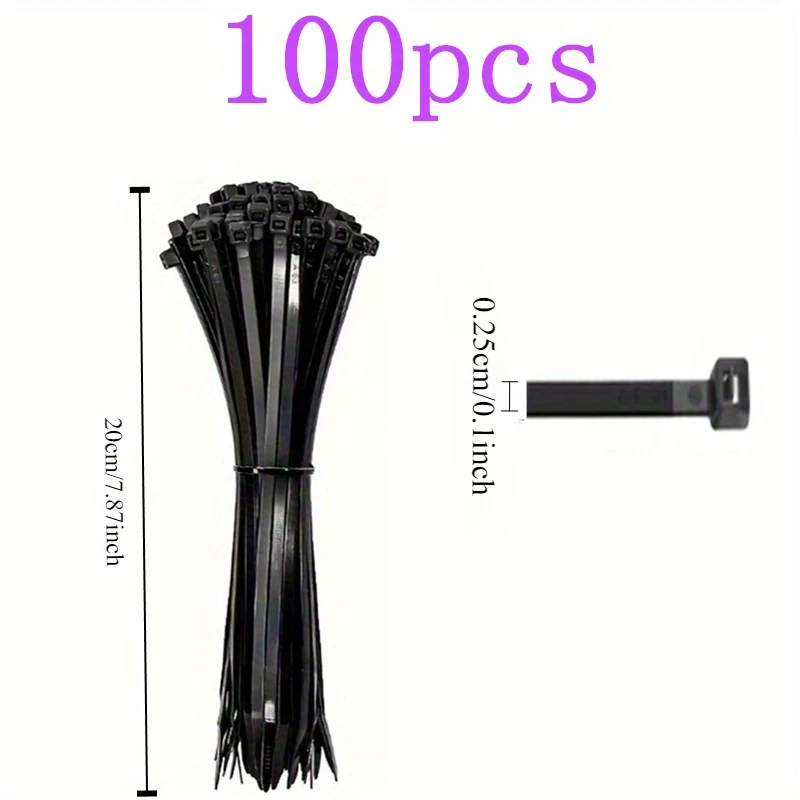 100pcs Black Cable Ties High Tensile Strength, Uv Resistant, Self-Locking thumbnail 2
