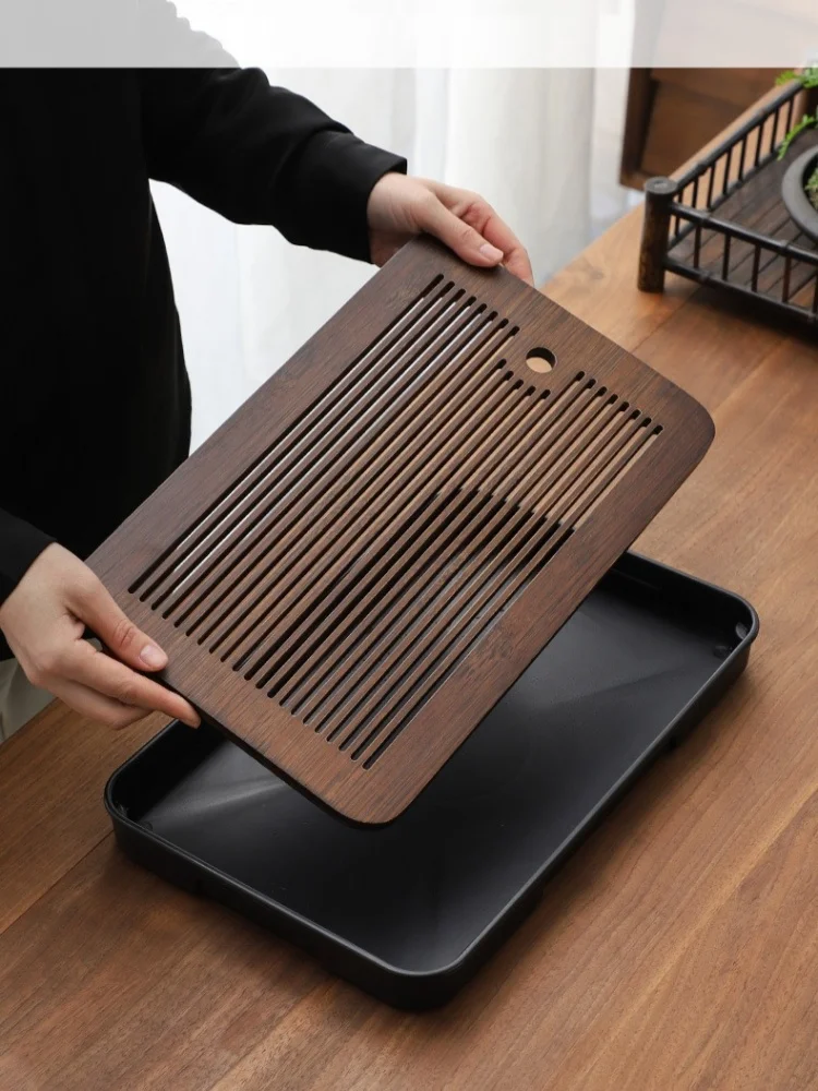 Description Picture 4 of item1Pcs Portable Bamboo Tea Tray Small Household Tea Tray Simple Kung Fu Tea Set Drainage Storage Drainage Dry and Wet Dual Use