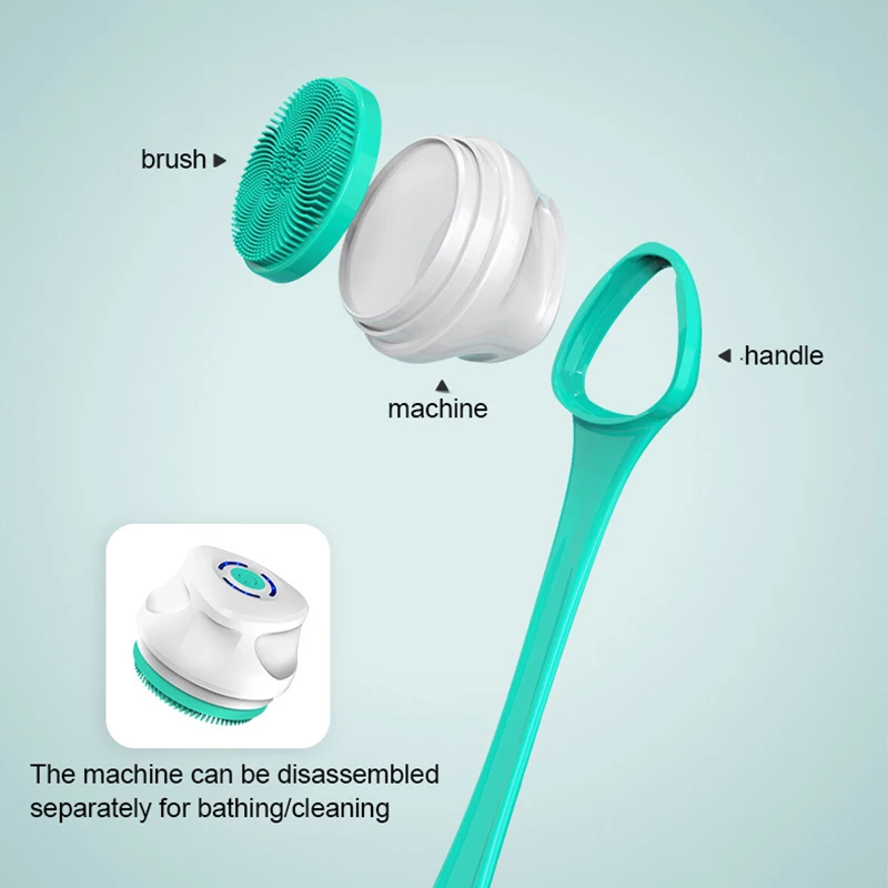 Electric Bath Brush 5-in-1 Long Handle Rechargeable Spin Body Facial Scrubber Back Rubbing Cleaning Massage Spa Shower Brush