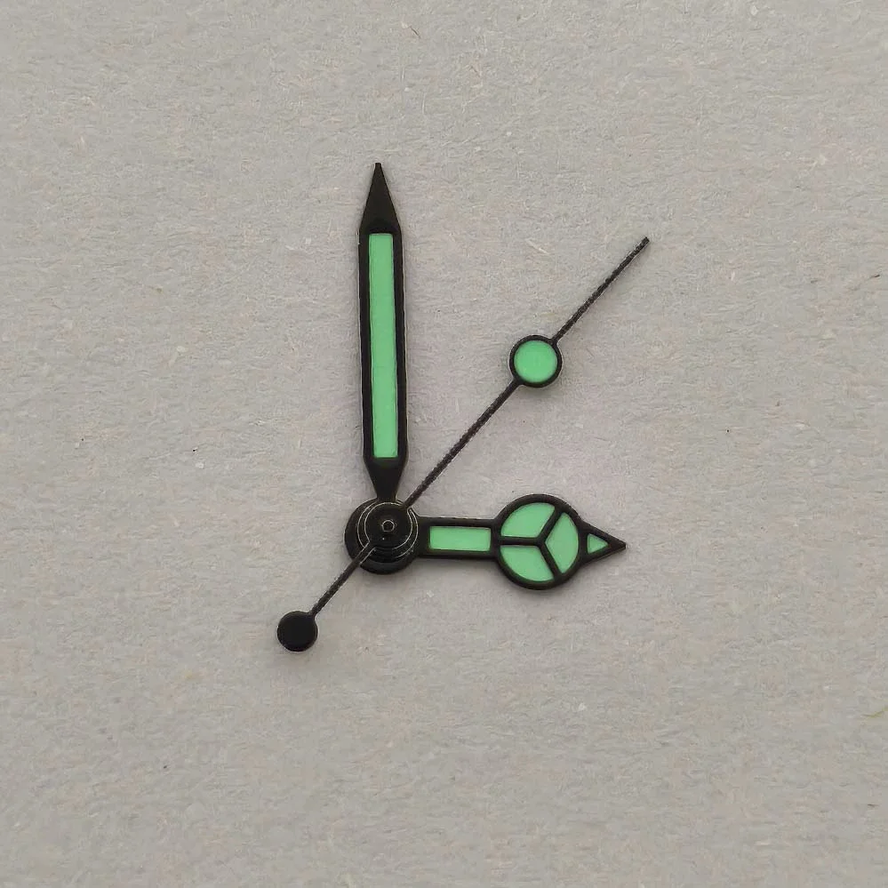 Green Luminescent Edged Watch Hands Accessories in Black and Silver with Orange Accents
