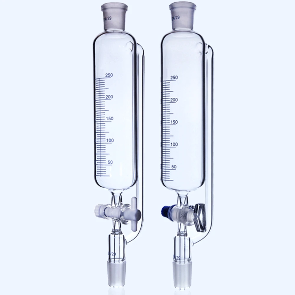 25 50 100 250 500 1000Ml Boro. Imbuto Di Separazione Graduato In Vetro Che Fa Cadere La Pressione Equalizzazione Con Tappo Vetreria Rotante