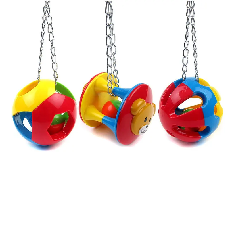 Parrot toy ball, plastic bell, rattling ball, medium to large parrot bite toy bird supplies, bird toy set 2
