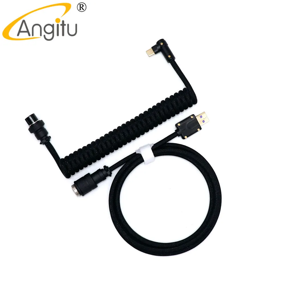 Angitu-cabo Coiled Teclado Mecânico Premium Faça Você Mesmo Custom Usb para tipo c Metal Preto Branco 90 Graus - Imagem 4