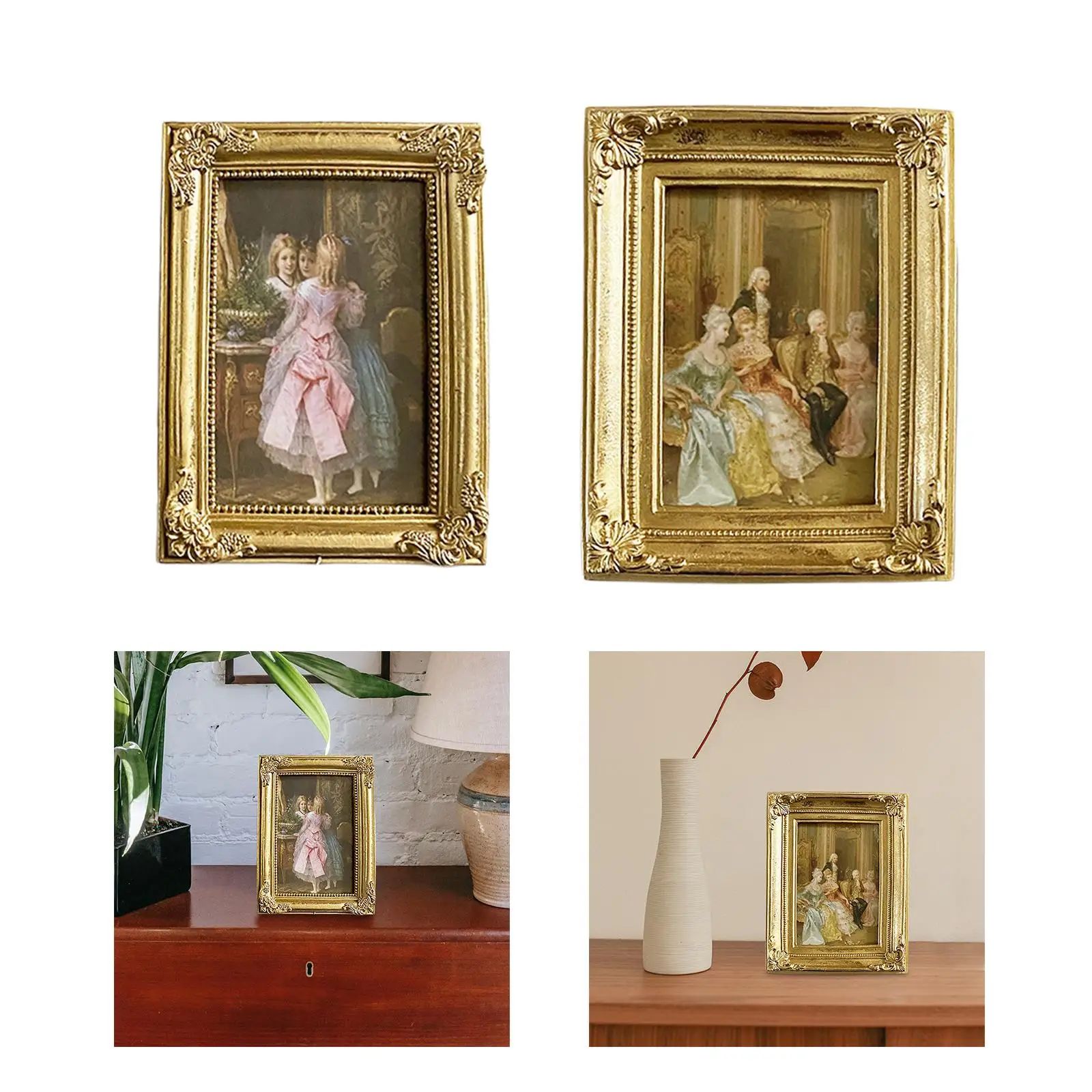 Resin Photo Frame Embossed Floral Poster Frames Glass Front with Easel Hook Picture Frame for Party Desk Office Home Wedding