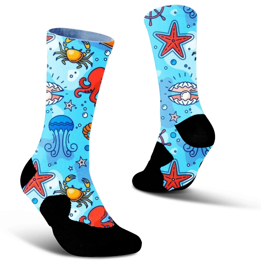 Men Fashion Print Harajuku Cotton Sports Running Socks Neutral Cool Funny Hiphop Casual Pastel Pack Long Tube Set