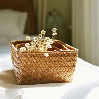 Flower Storage Baskets Seagrass Rattan Basket Woven Straw Storage Box Container Sundries Organizer Snack Store Storage Baskets 2