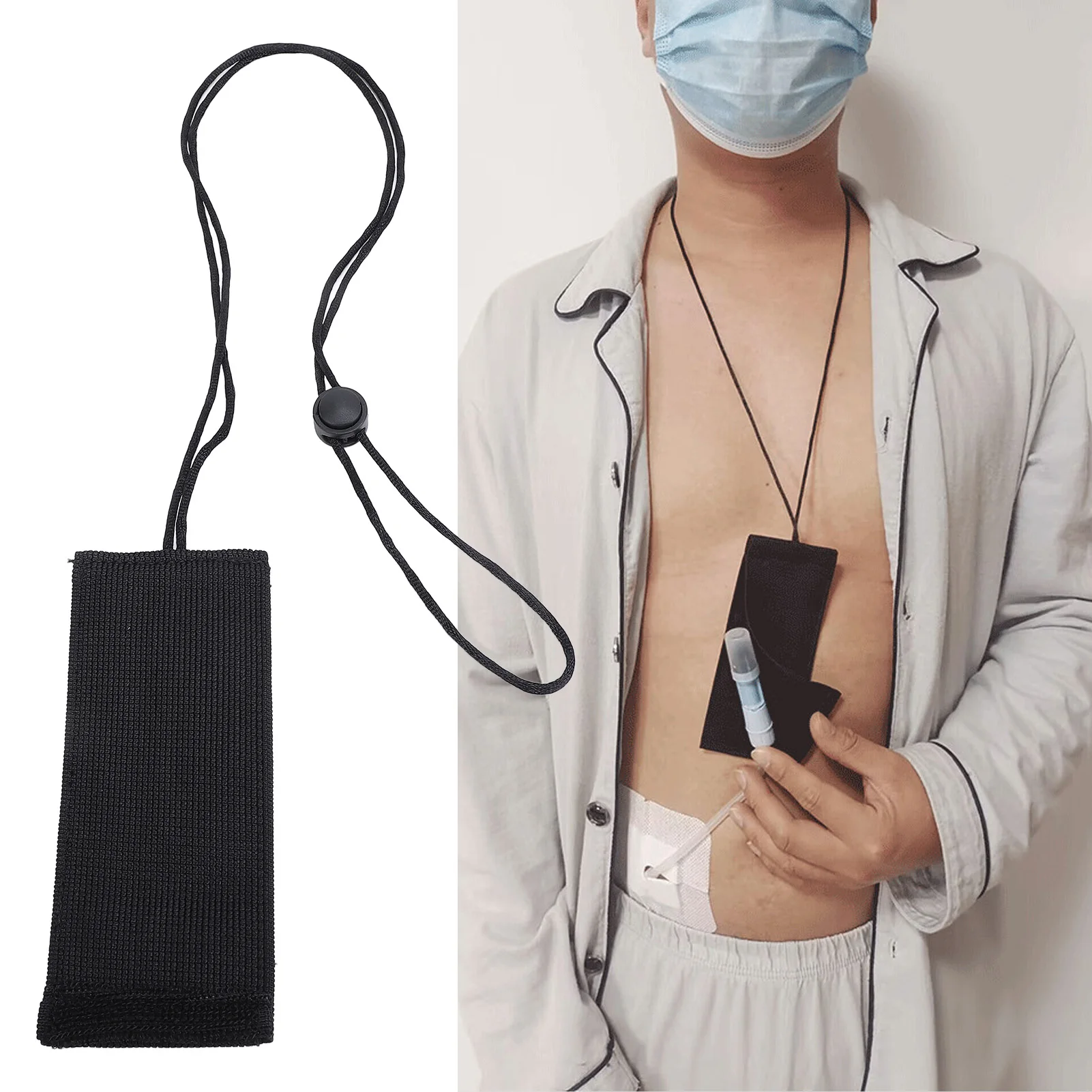 Peritoneal Dialysis Catheter Transfer Set Holder Bag Secure Placement Adjustable Neck Cord Hook Loop Fastener PD Catheter Holder 3