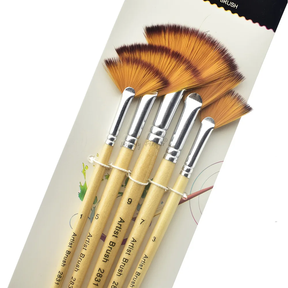 5/10pcs Fan Paint Brush Set Soft Nylon Bristles Wooden Handles for Acrylic, Watercolor, Oil & Gouache Painting 6