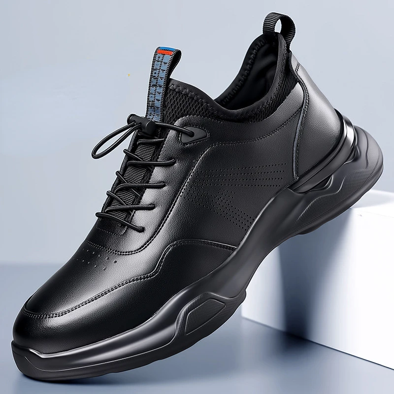 Seasons Fashion Casual Men's Shoes Designer New Soft Sole Hollow Male Leather Shoes Solid Color Elastic Belt Men's Sneakers