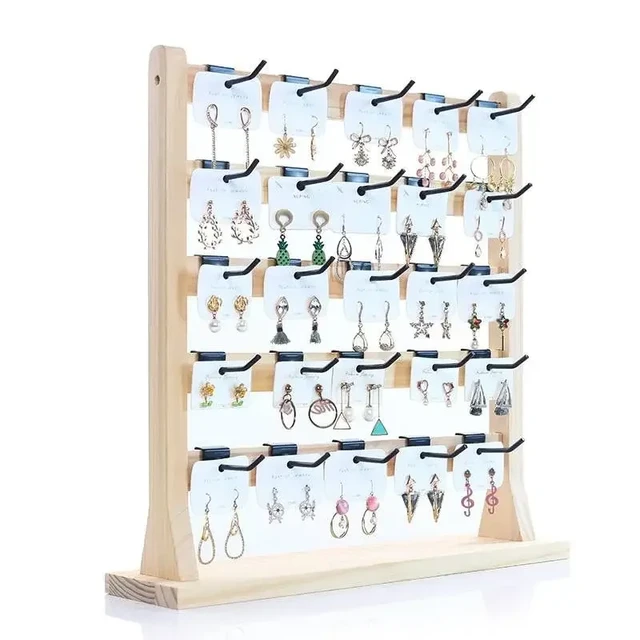 Wooden Foldable Jewelry Display Stand with Removable 32 Hooks and Ring  Tray, Ear | eBay