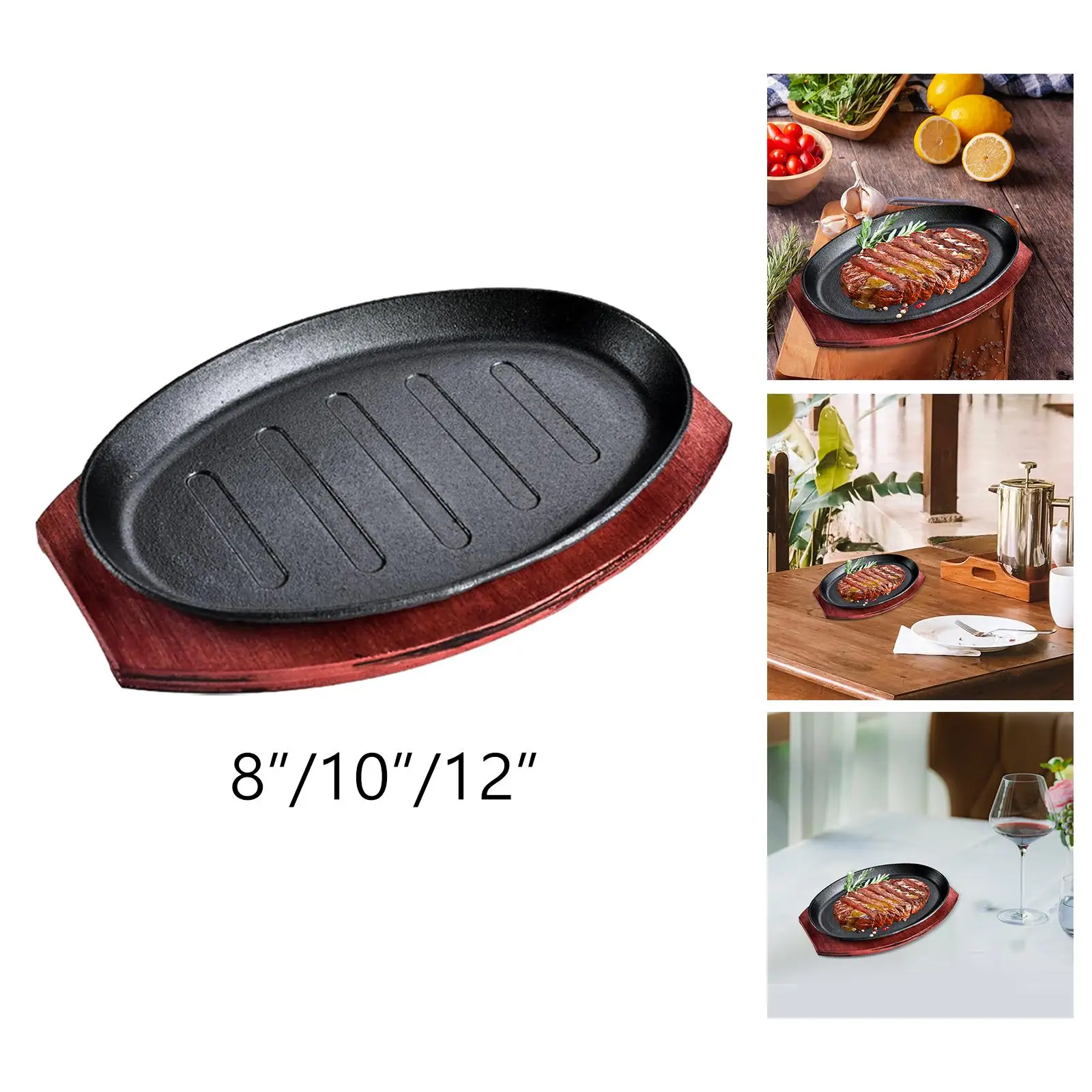 Griddle Steak Fry Plate Veggies Meats Grill Plates with Bamboo Tray Nonstick Gratin Dish Fajita Pan for Kitchen Home Restaurant