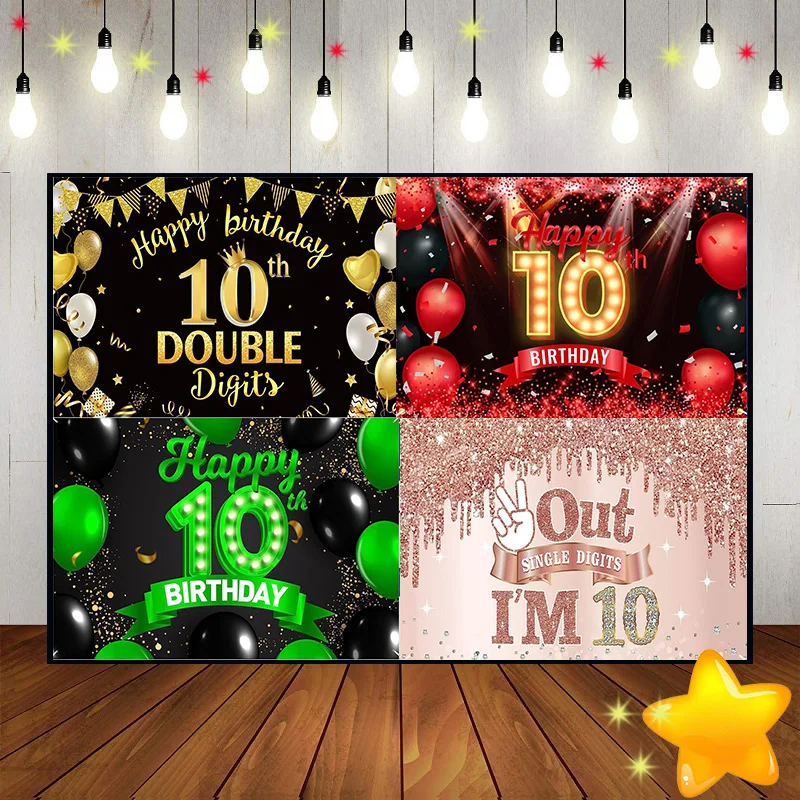 Happy 10Th Birthday Cake Stand Sweet Background Baby Room Decoration Princess Red Game Machine Banner Hotwheels Prince Vintage