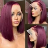250% 13x6 Burgundy HD Transparent Short Bob Human Hair Wigs Color 99J Red Bone Straight Lace Front Wig For Women Pre Plucked 1