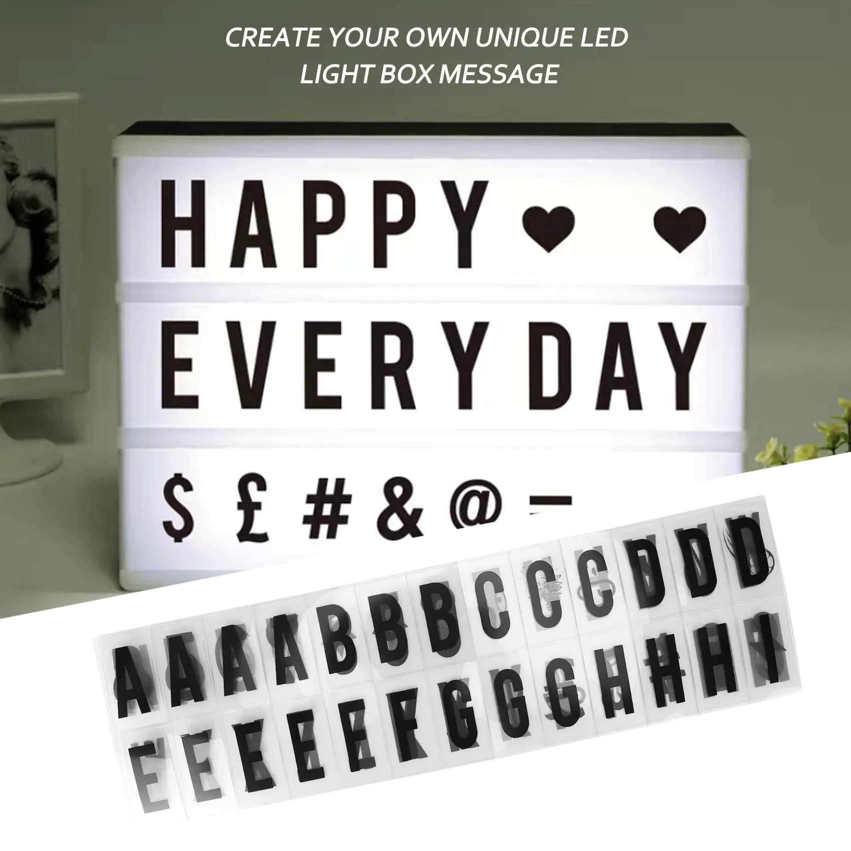 Lightbox Replacement Letters 104pcs Cinematic Lightbox Replacement Letters & Numbers Signs black for A4 Light Up Letter Box Sign Message Board 65.4x35mm(LED