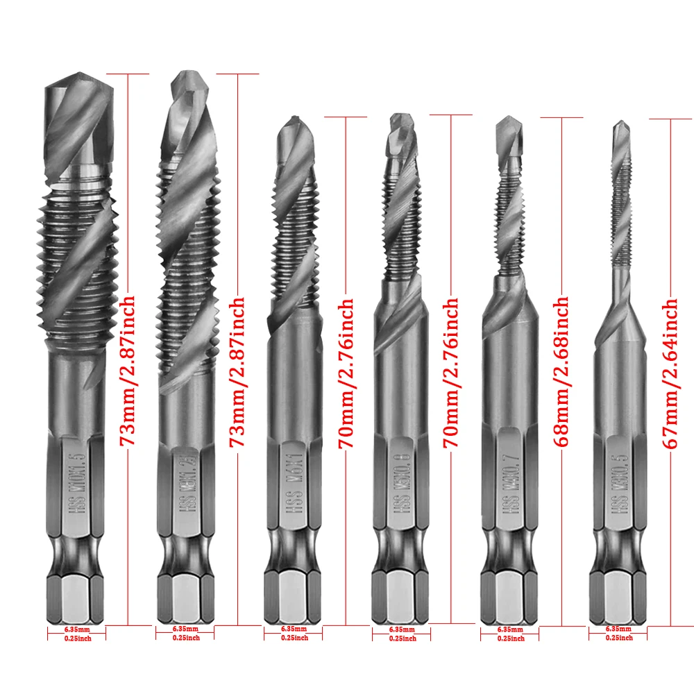 Tap Drill Bit Set Hex Shank Titanium Plated HSS Screw Thread Metric Tap Drill Bits Tapping Countersink M3-M10 Drill Bits hand planer bunnings Hand Tools