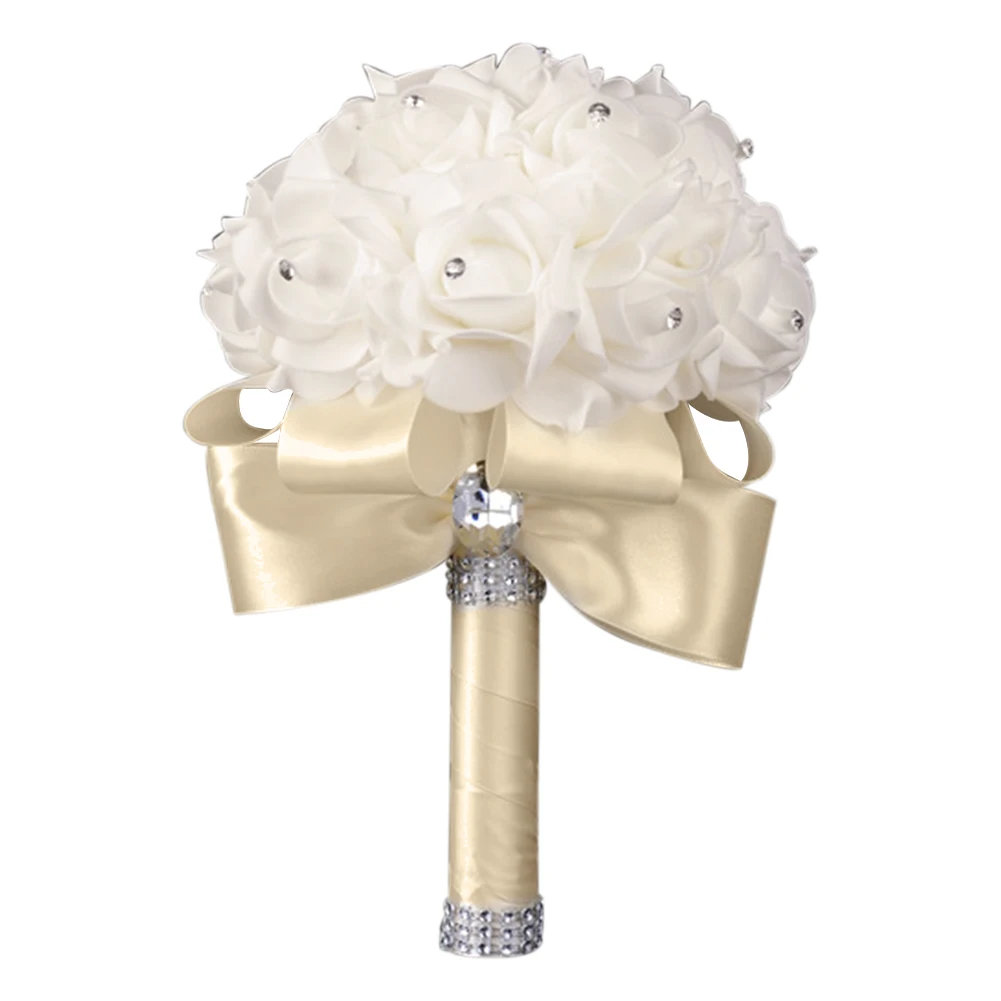 PE Rose Bridesmaid Wedding Foam flowers Rose Bridal bouquet Ribbon Fake Wedding bouquet wedding bouquets artificial rose flowers