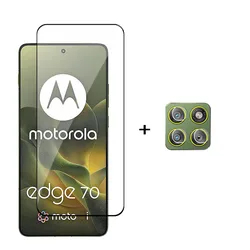 Premium Tempered Glass Screen Protector - Full Coverage HD Protective Film - Moto Edge 70 (1 Glass and 1 Lens)