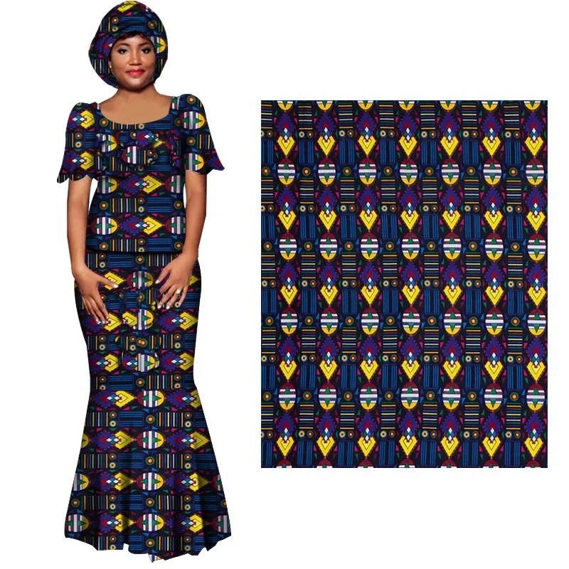 6Yards Africa Farbic Ankara Polyester Sewing Fabric Dubai Middle East Light Color Material for Women Party Dress