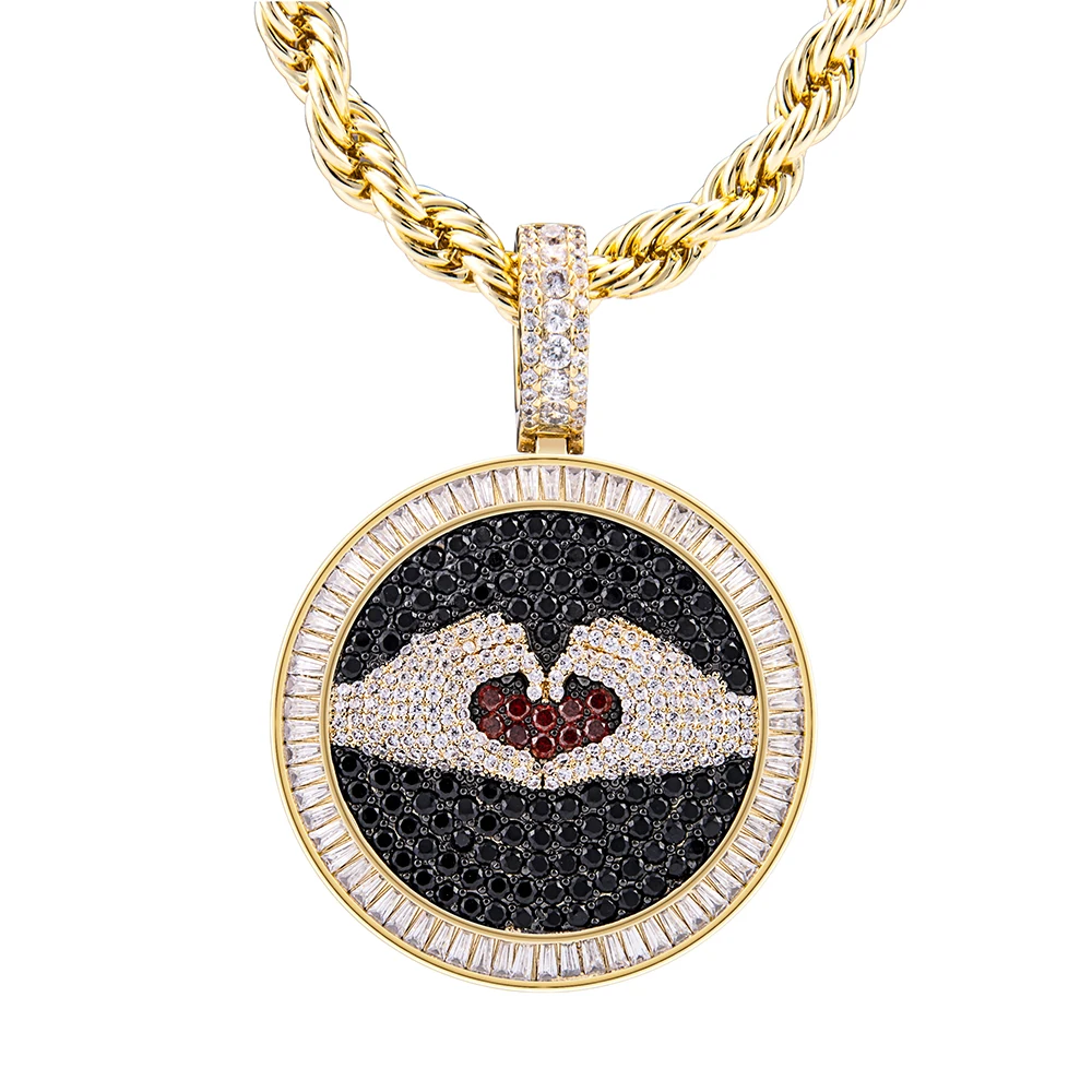 VANAXIN Iced Out Charms Round Heart Pendant Necklace Black