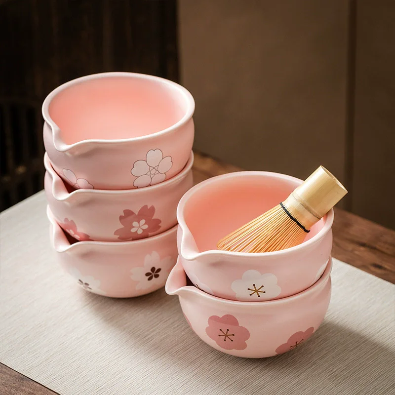Pink Traditional Japanese Matcha Bowl and Whisk Holder Tea Bowl with Pouring Spout for Office Table Tea Ceremony Party Gift matcha tea set matcha tea tools tea set