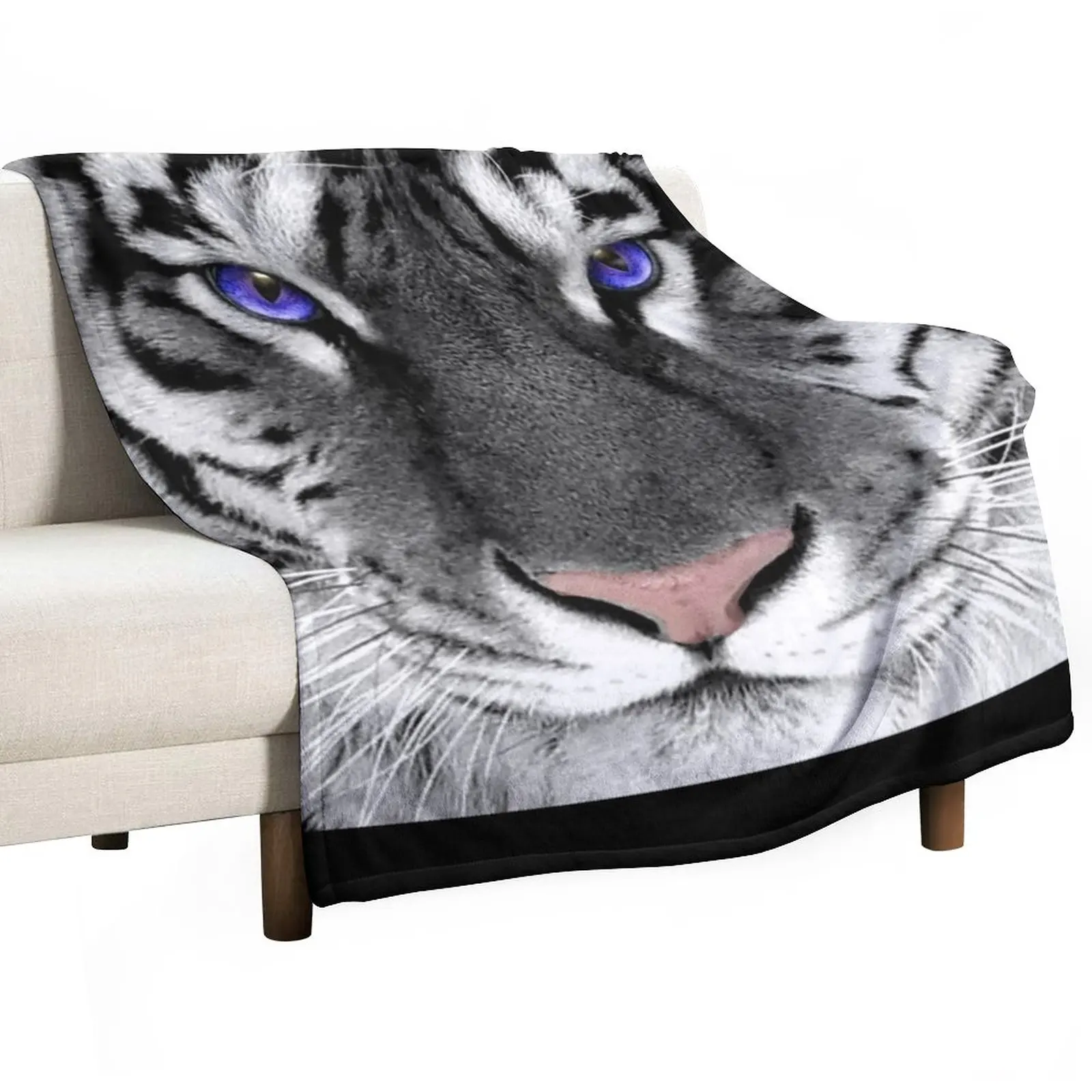 

White tiger monochrome and colour Throw Blanket Thin Blankets cosplay anime Hairy Blankets Luxury Thicken Blanket