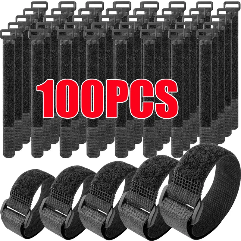 10-100pcs Reusable Hook and Loop Tie-downs Adjustable Nylon Cable Ties Nylon Fasteners Cord Straps Organizer for Securing Wires image 1