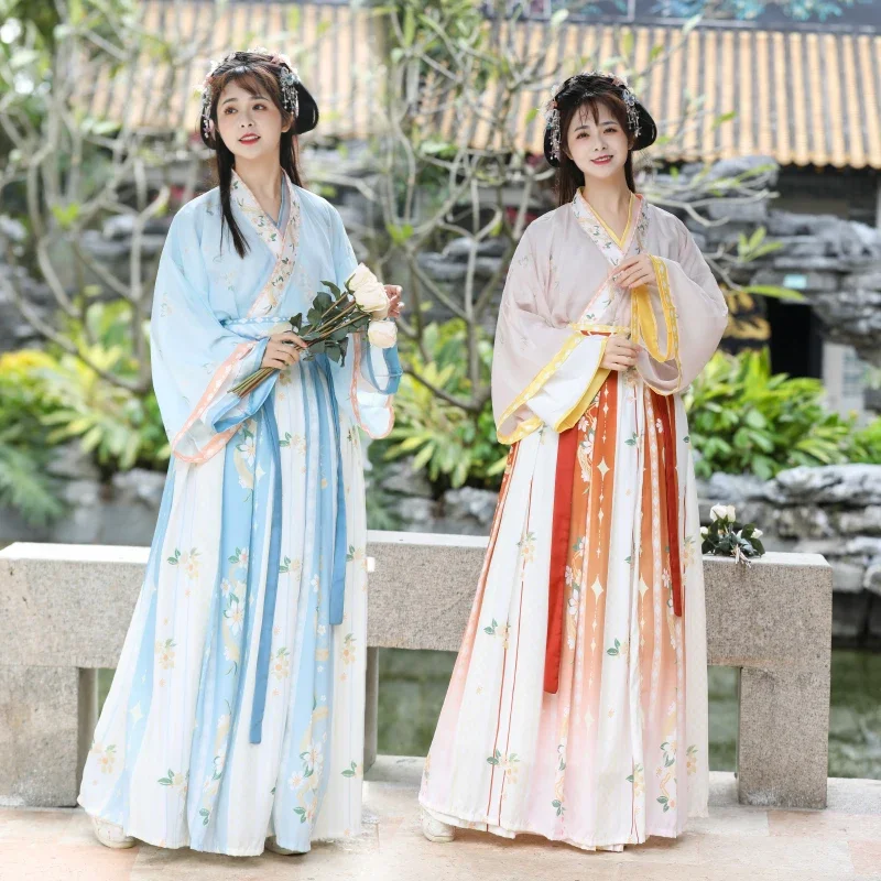 

WATER Hanfu Women's Dresses Han Element Ancient Chinese Style Traditional Clothing Woman Asian Dress Girl Blue Waist Type