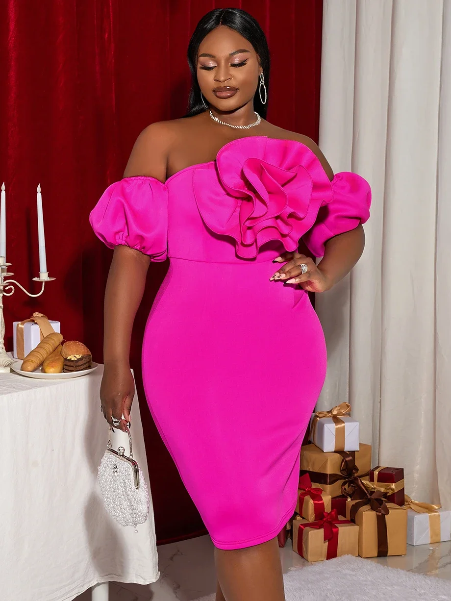 

AOMEI Women 4XL Sexy Bodycon Party Dress Off Shoulder Ruffle Flower Event Celebrate Elegant Plus Size Package Hip African Gown