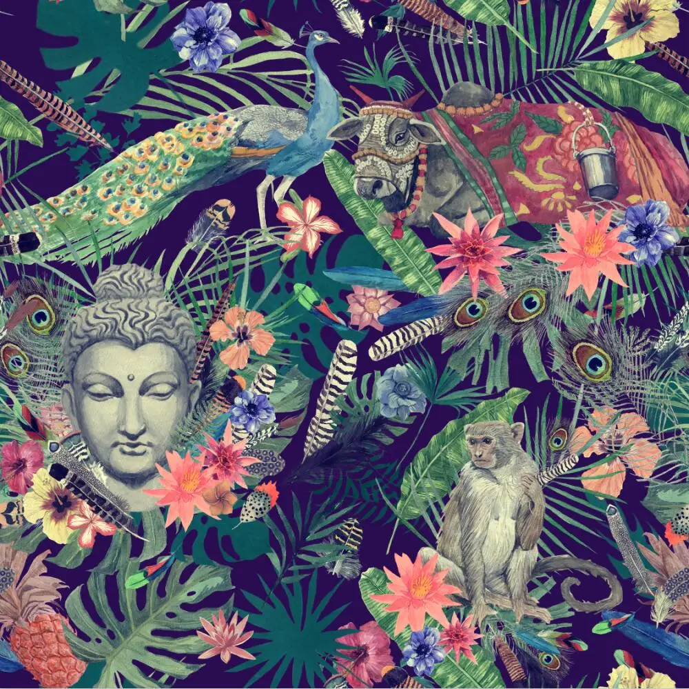 Description Picture 4 of itemCustom Ancient Tropical Jungle Animals monkey wallpaper living room Peacoark Palm Trees Forest wall paper 3D mural wall stickers