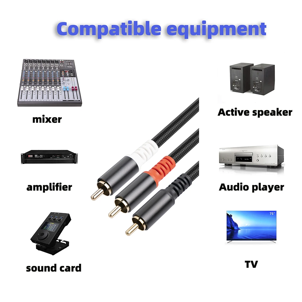 RCA Male to Dual RCA Male Audio Cable Y Splitter Connector