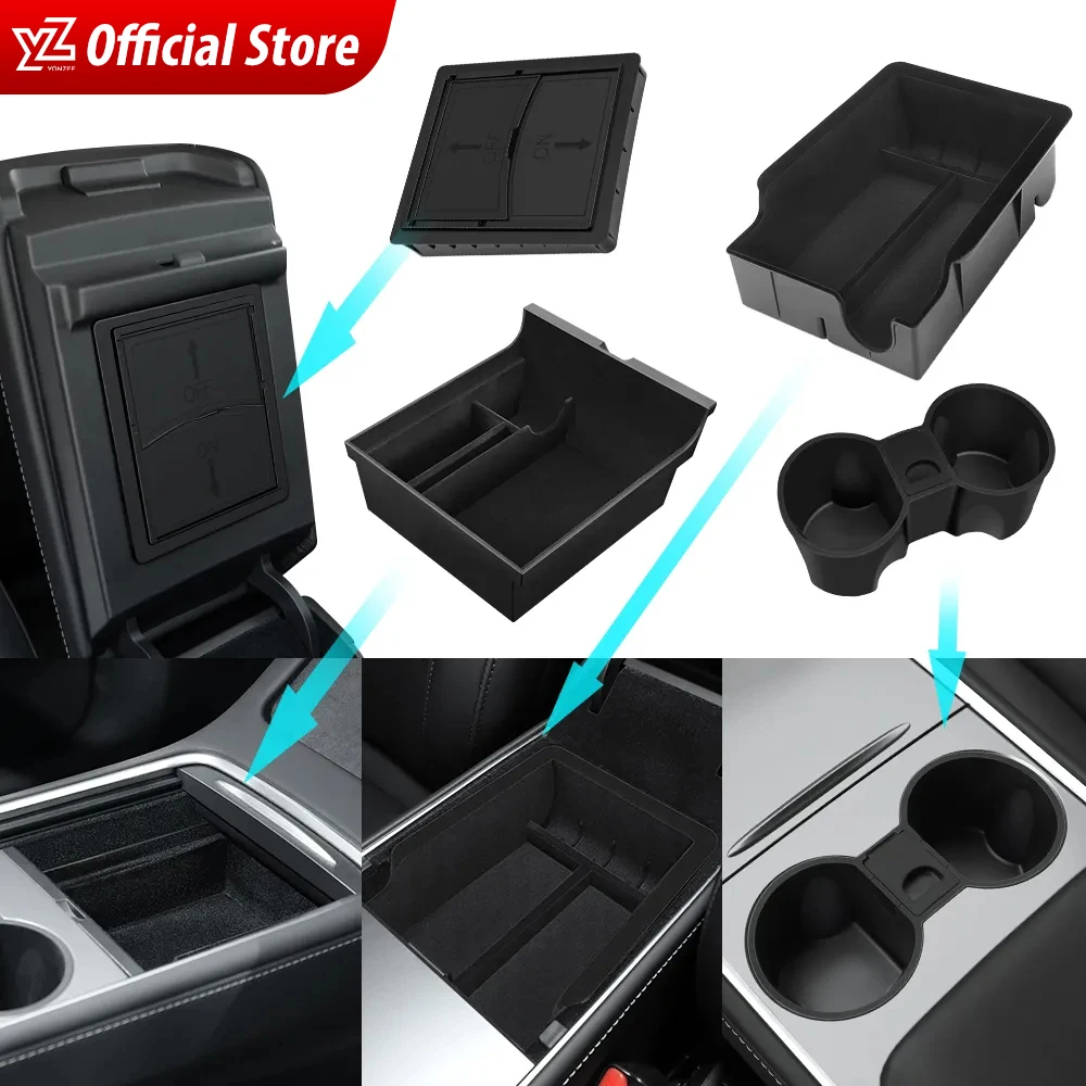 YZ For Tesla Model 3 Medel Y Storage Box Center Armrest Hidden Box Cup Holder Organizer 2023 2022 Car Accessories