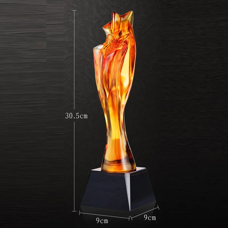 Custom Crystal Five-Pointed Star Glass Trophy, Creative Enterprise Honor Award, Home Decoration, Exquisite Glazed Trophy, 1Pc