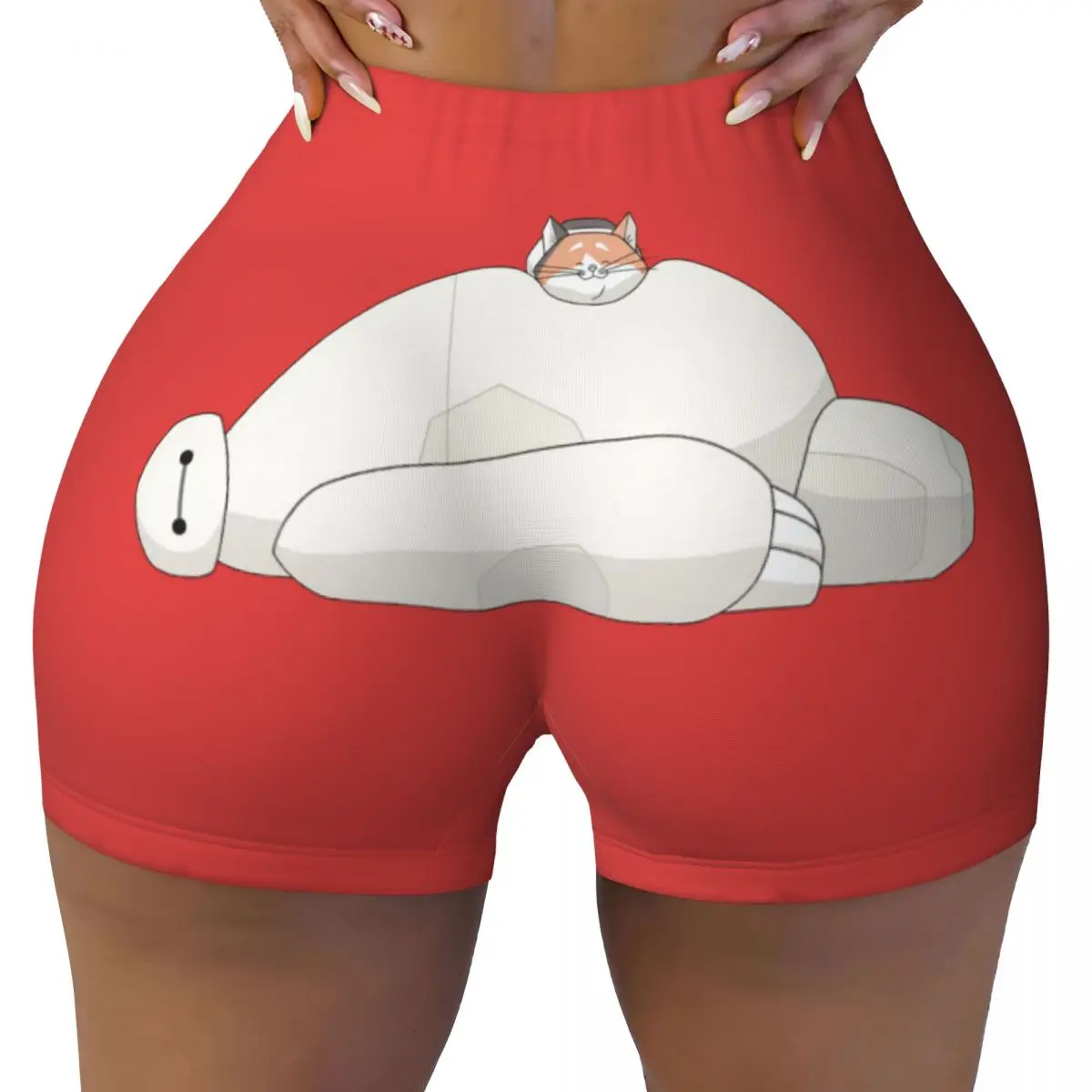 Mochi Laying On Baymax Workout Running Volleyball Shorts Women's Gym Yoga Shorts